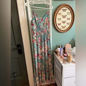 Floral Maxi Dress in Green and Pink